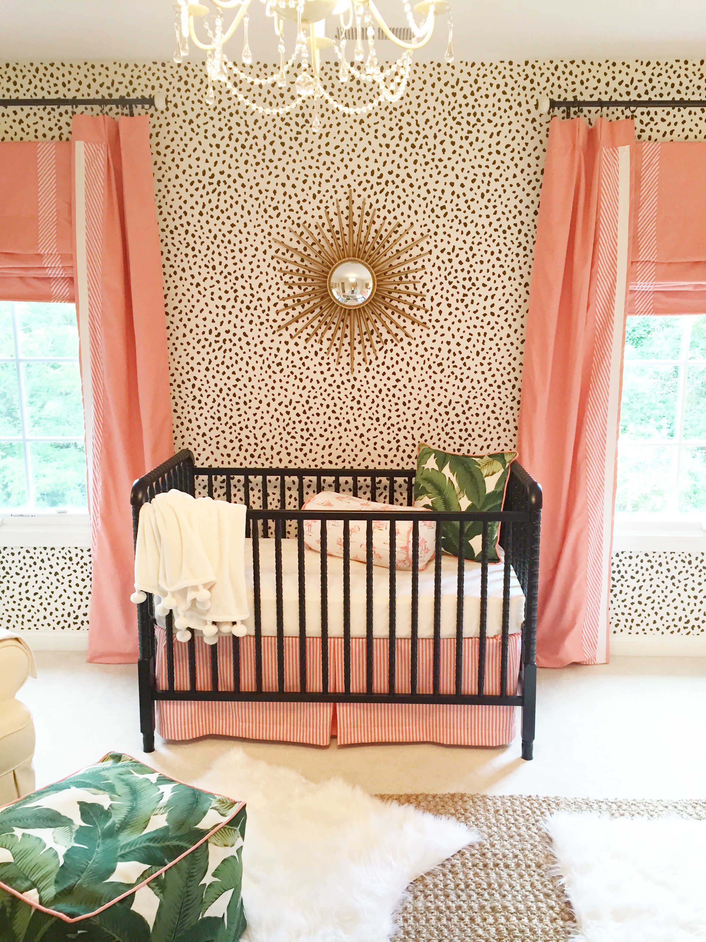 Black and Cream Dalmatian Print Wallpaper in this Coral and Gold Nursery