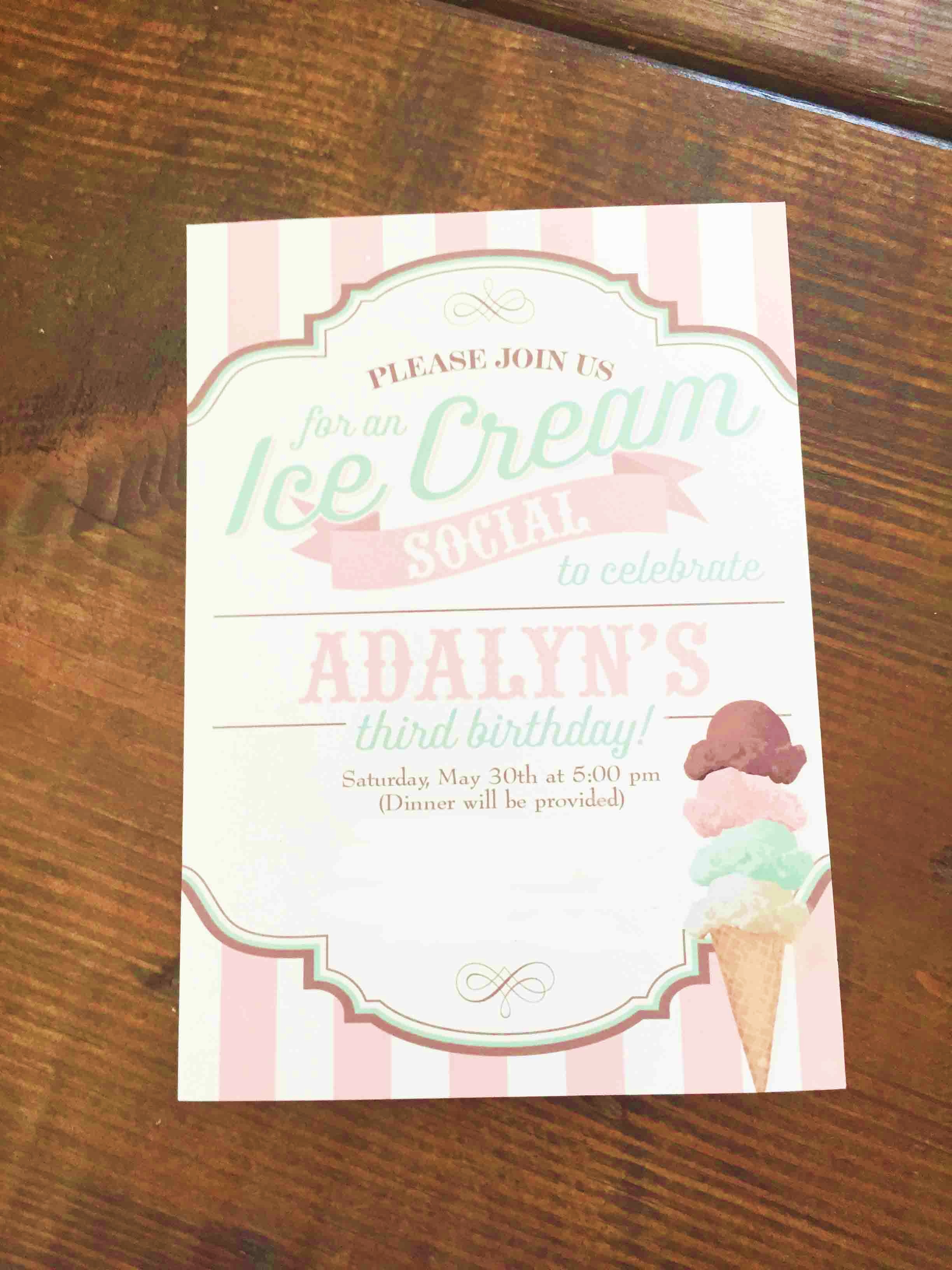 Ice Cream Social Birthday Party Invitation