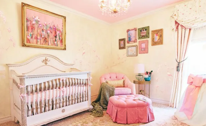 Traditional Girls Nursery with Abstract Art