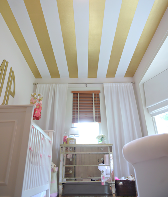 Nursery with Gold and White Striped Ceiling - Project Nursery