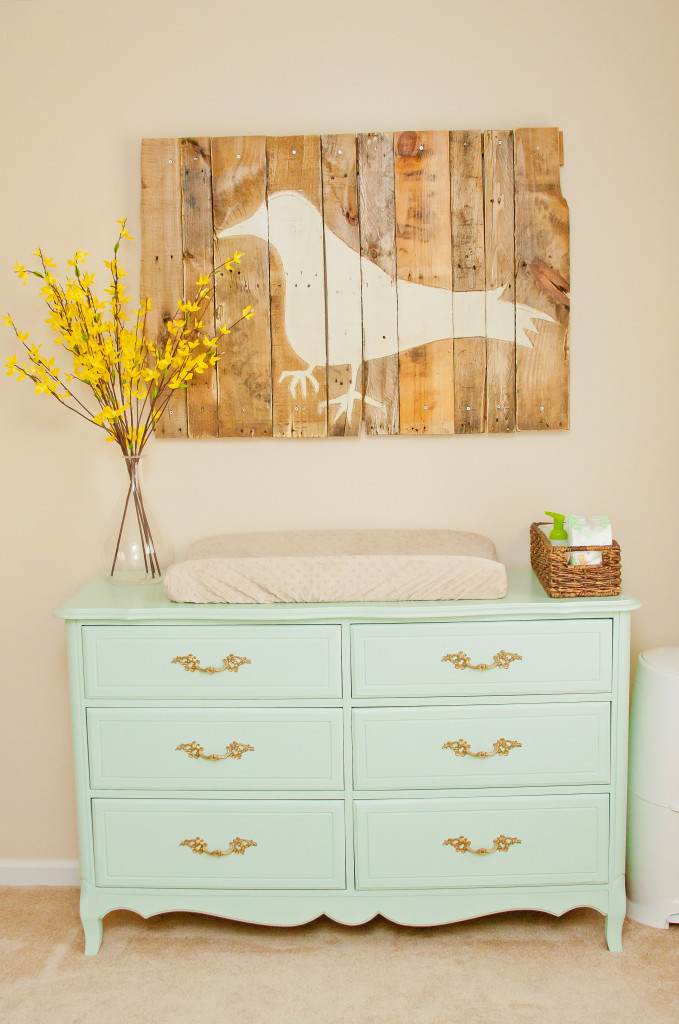 Mint Changing Table and Reclaimed Wood Art - Project Nursery