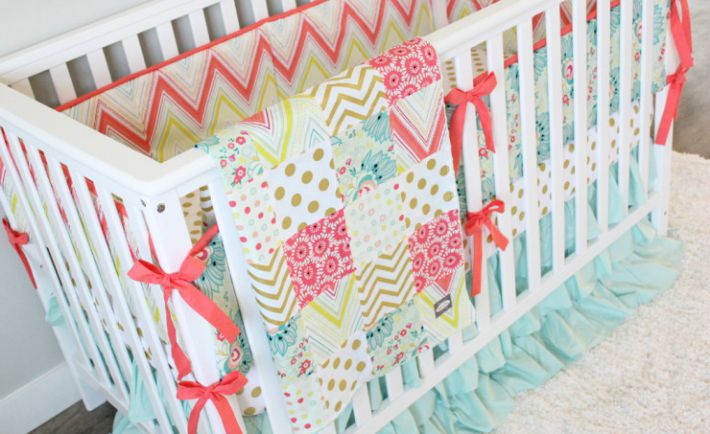 Crib Bedding and Patchwork Blanket from Giggle Six Baby