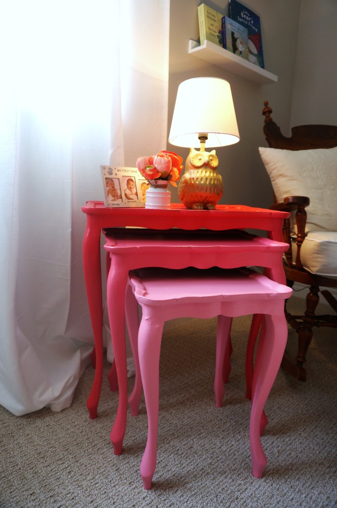 Pink Ombre Nesting Tables in Nursery - Project Nursery