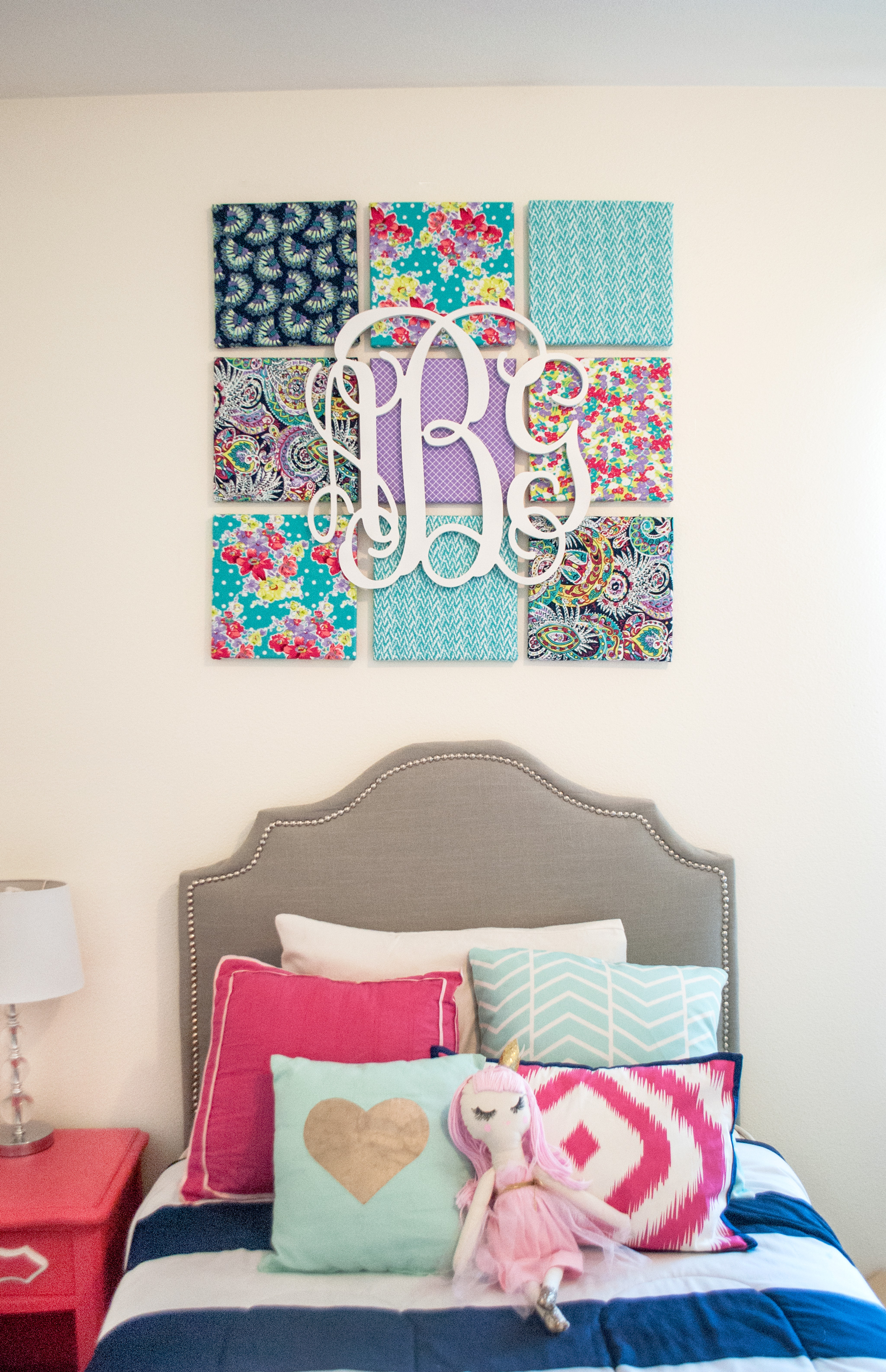 Fabric Covered Canvas with Monogram