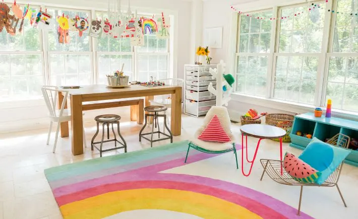 Colorful Playroom with Retro-Inspired Rug - Project Nursery