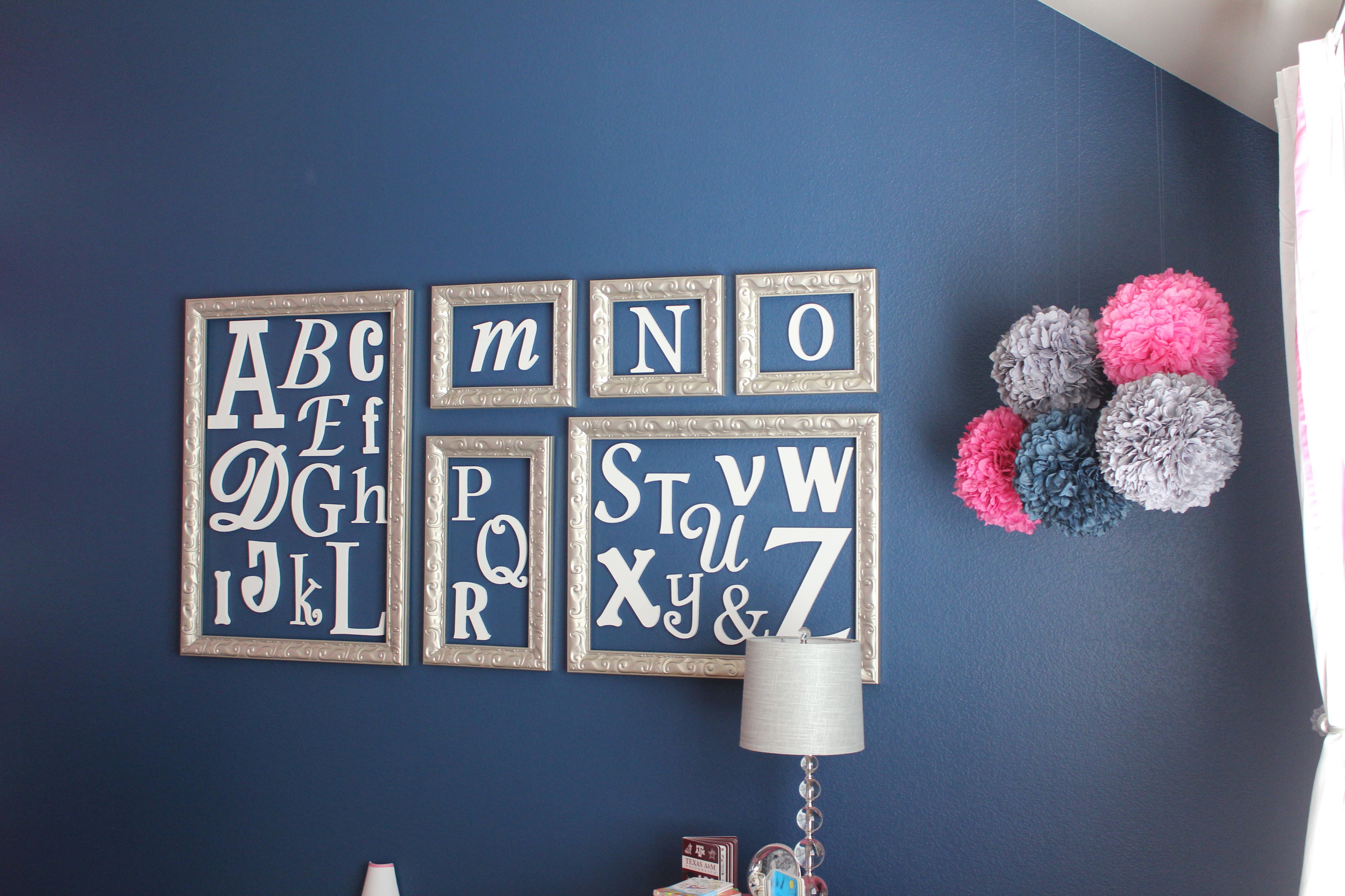 Alphabet Wall in this Pink, Grey and Navy Nursery