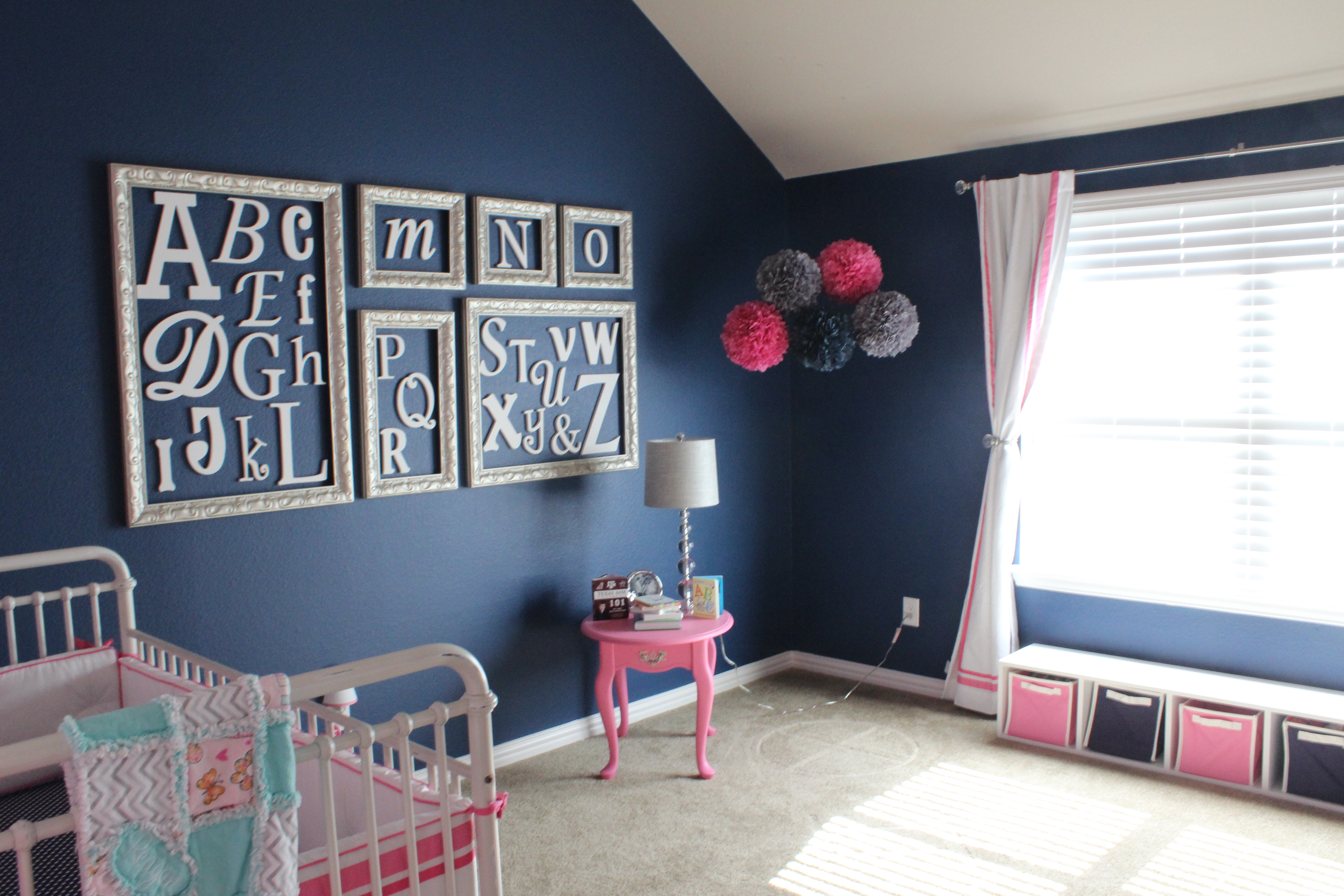 Navy and discount pink nursery bedding