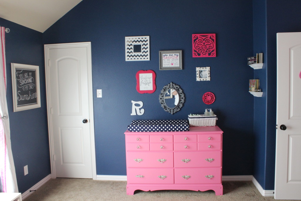 navy blue and pink nursery