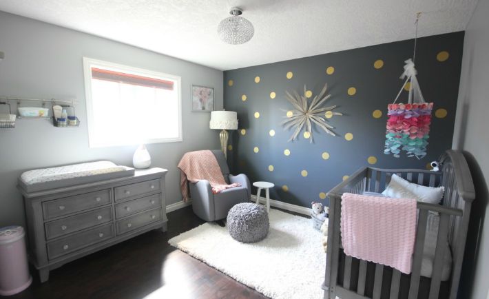 Pink and Gray Nursery with Polka Dot Accent Wall - Project Nursery