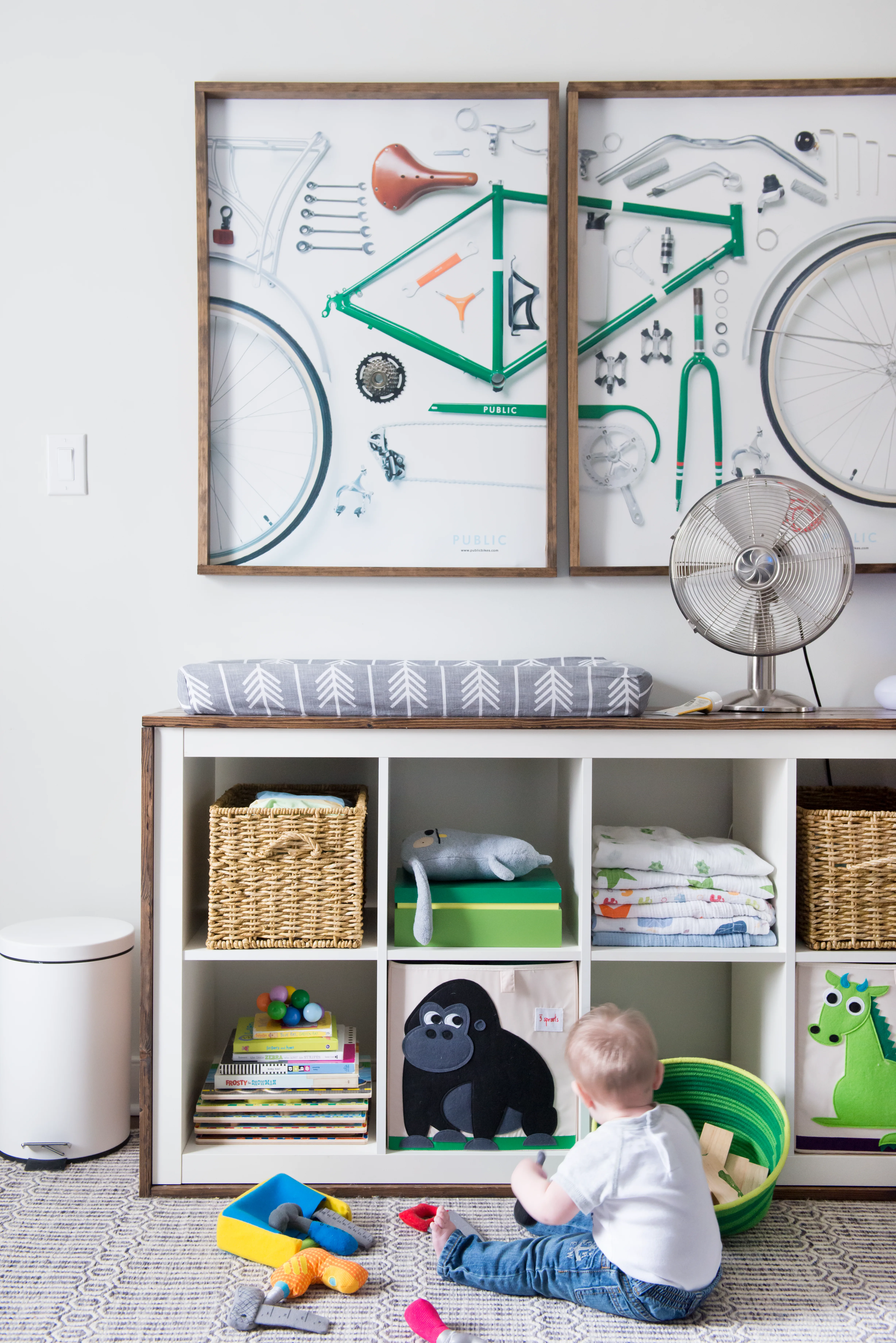 Bike Art and Customized IKEA Expedit Nursery Storage