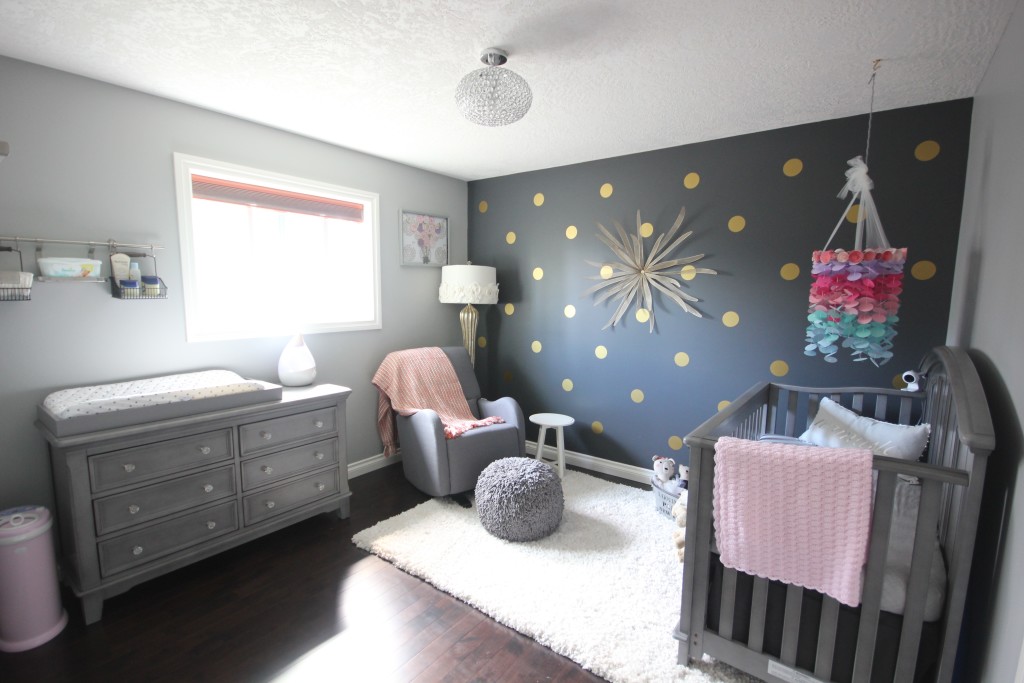 Pink and Gray Nursery with Polka Dot Accent Wall - Project Nursery