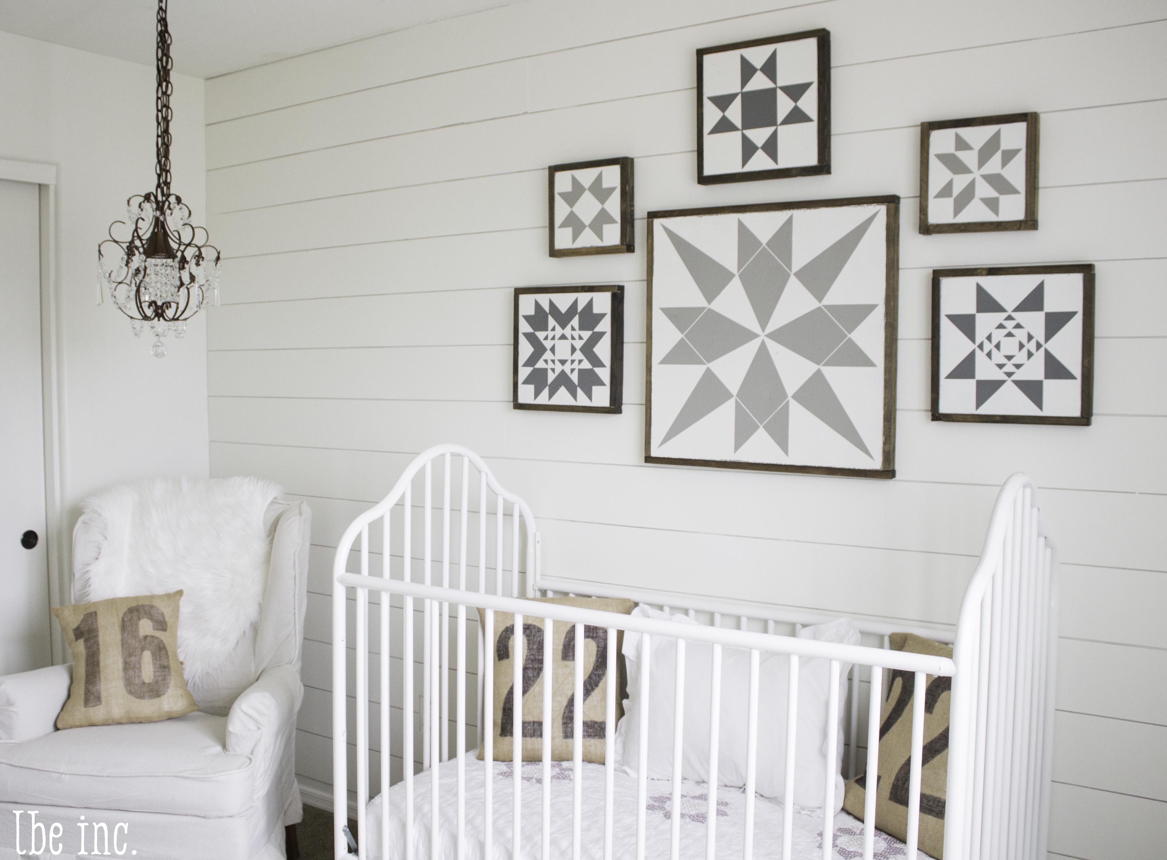 White Gender Neutral Nursery with Shiplap Wall