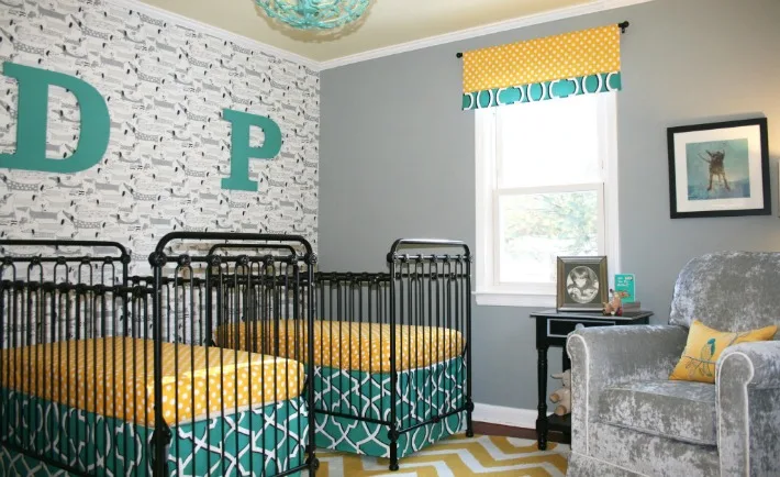 Turquoise and Yellow Dog-Themed Twin Nursery - Project Nursery