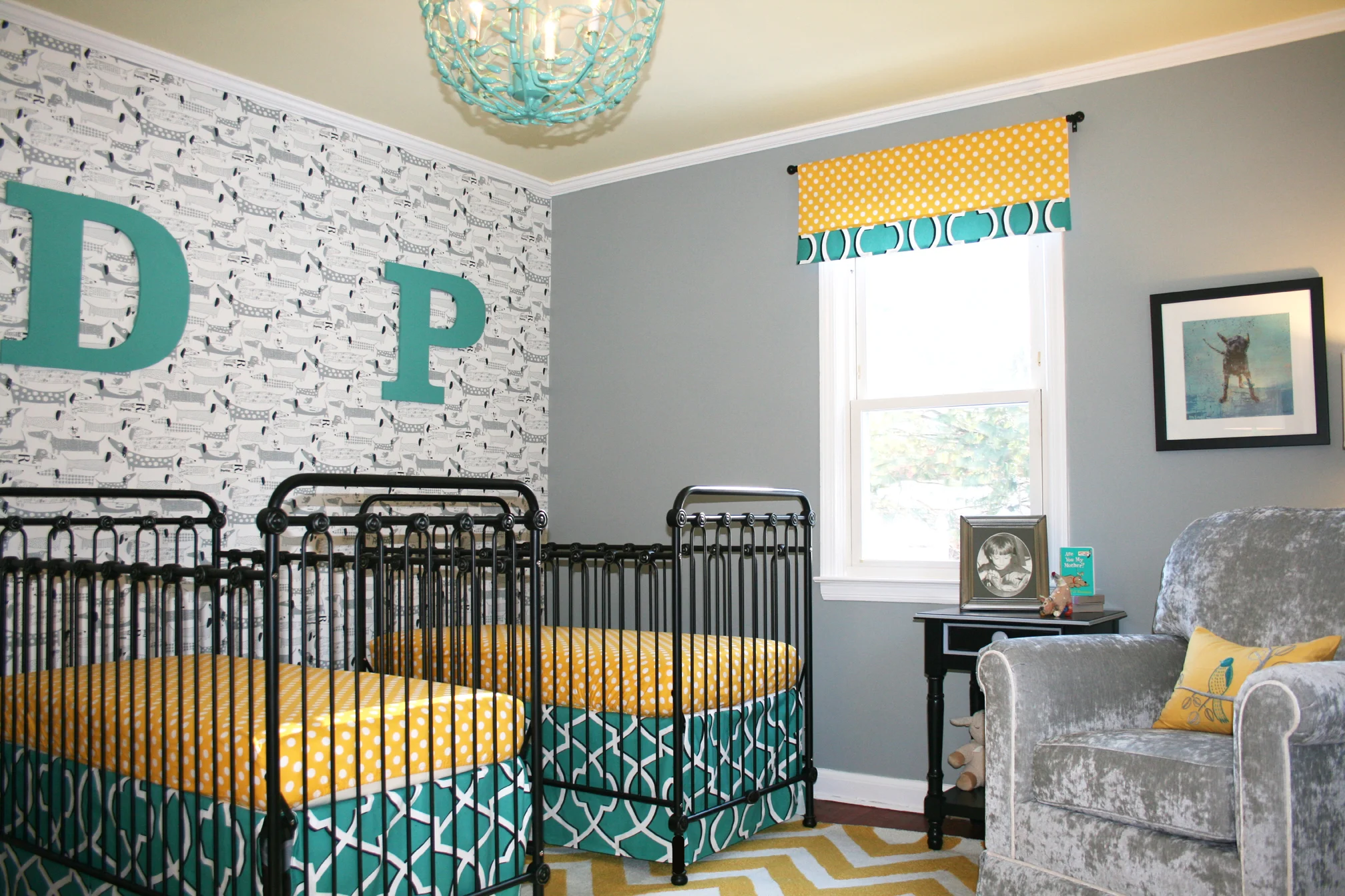 Aqua and Gray Boy and Girl Twin Nursery