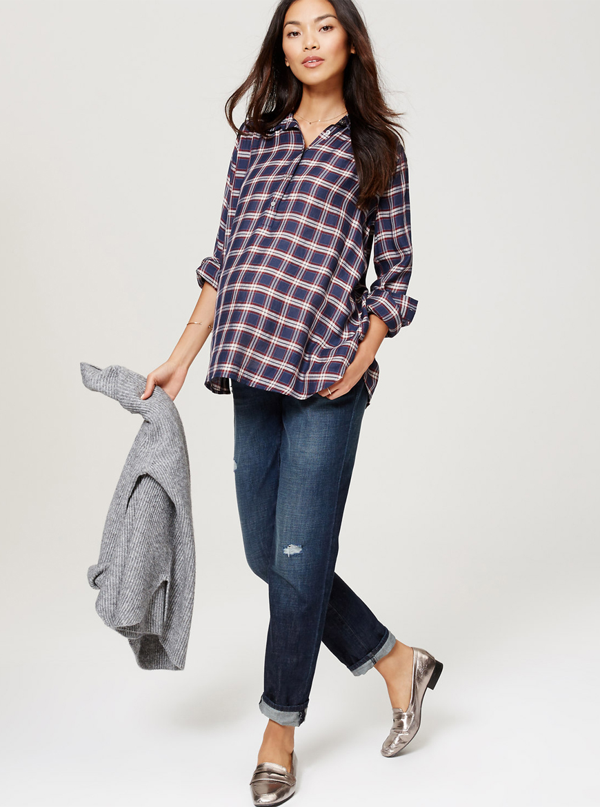 Maternity Plaid Henley Shirt from LOFT