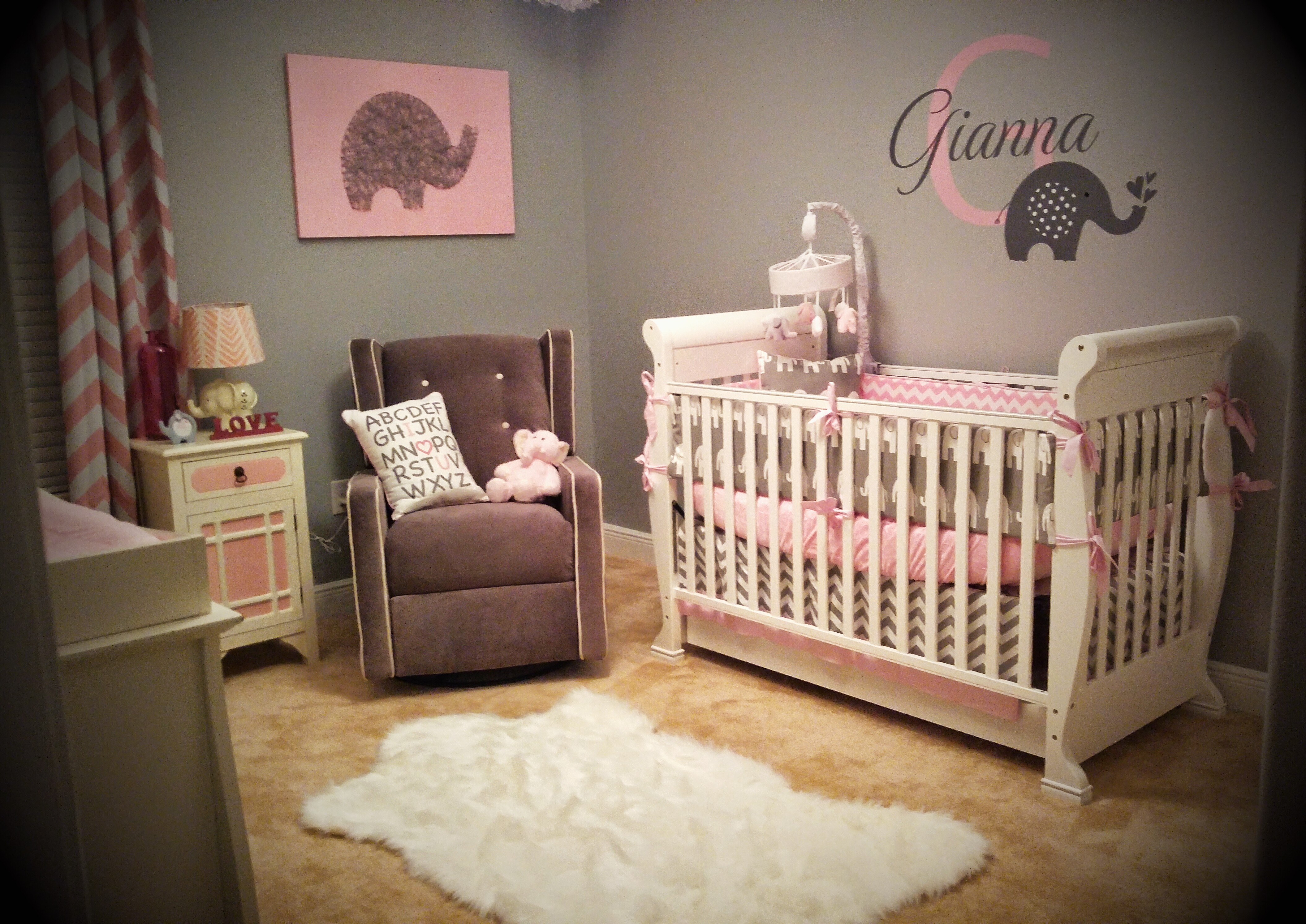 Pink and Gray Elephant Nursery