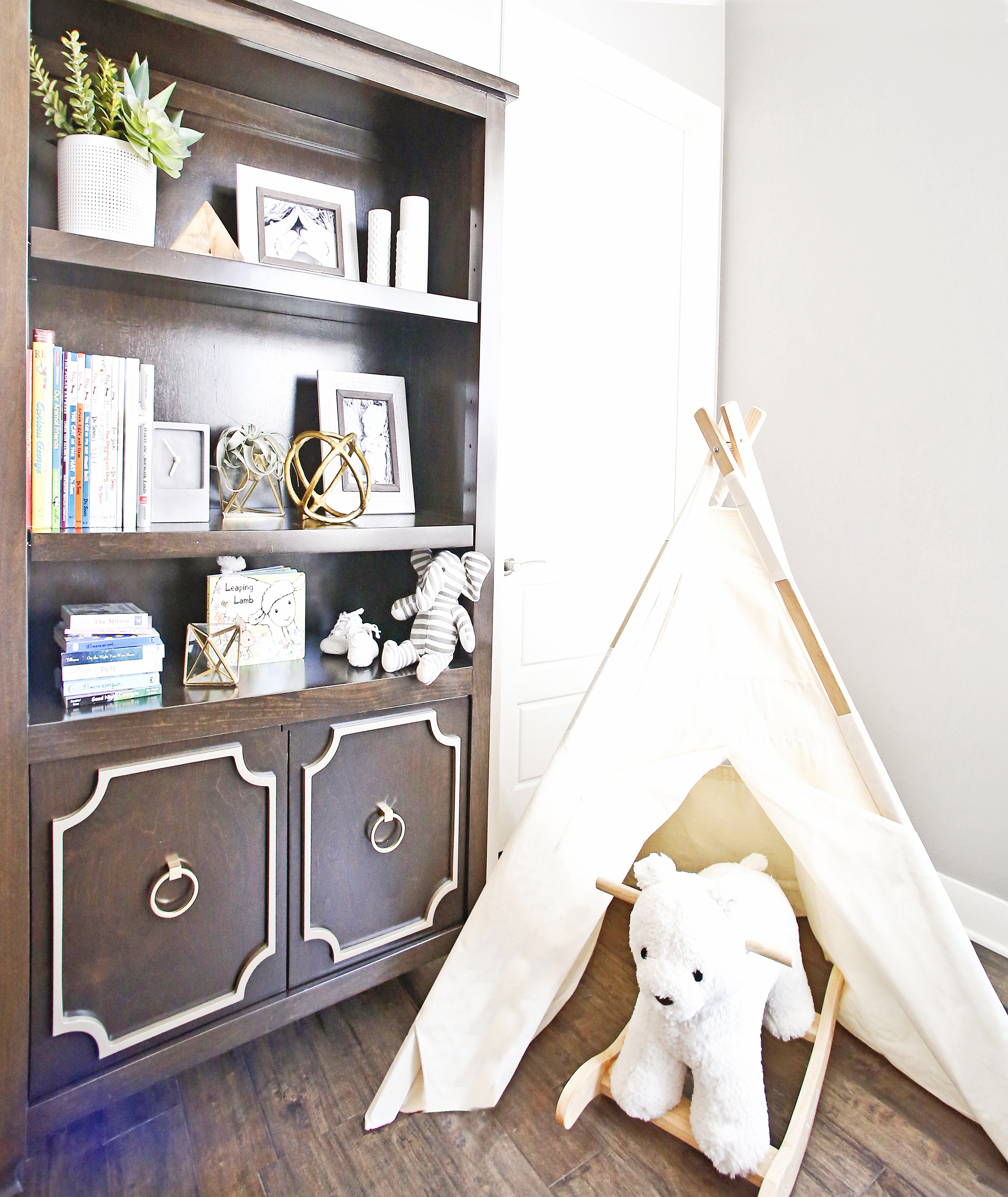 Tepee and Bear Rocker in Rustic Nursery