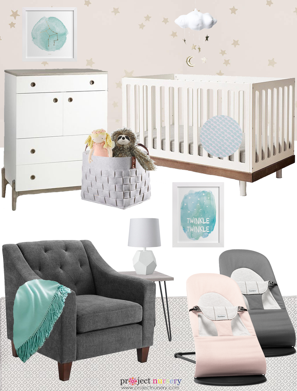 Soft and Cozy Celestial Nursery Design Board - Project Nursery