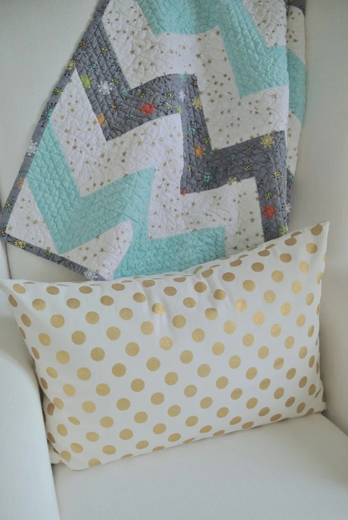 Chevron Baby Quilt and Gold Dot Pillow - Project Nursery