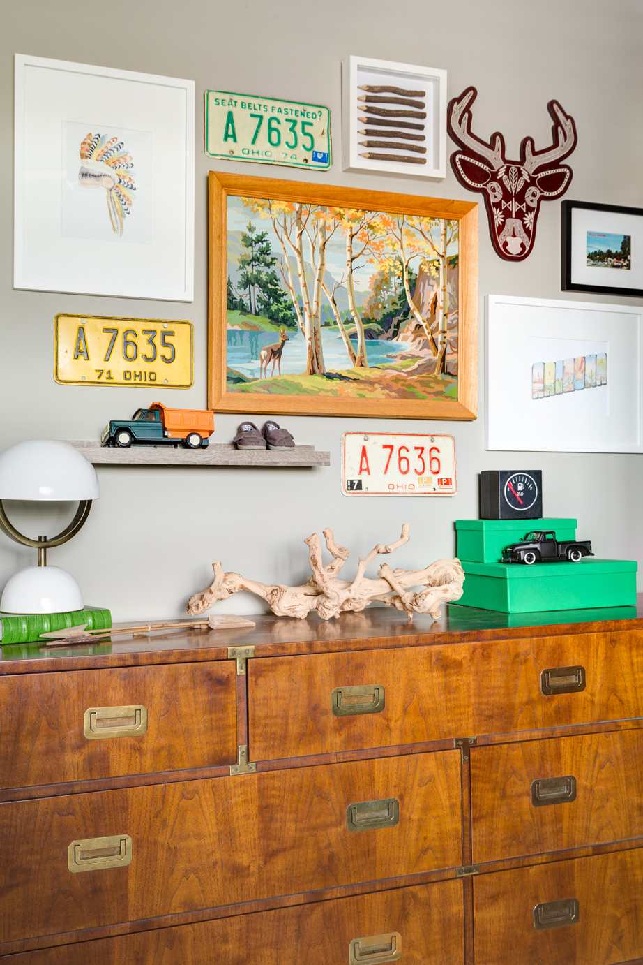 Vintage Campaign Dresser and Gallery Wall