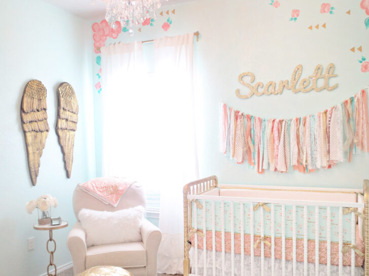 Coral, Mint, and Gold Vintage Lace Nursery