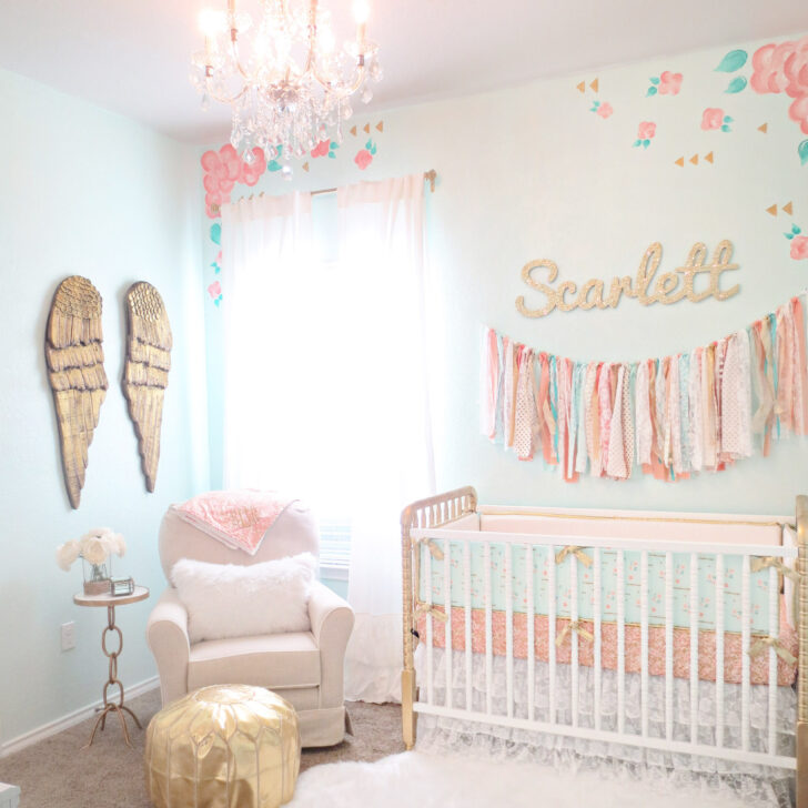 Coral, Mint, and Gold Vintage Lace Nursery