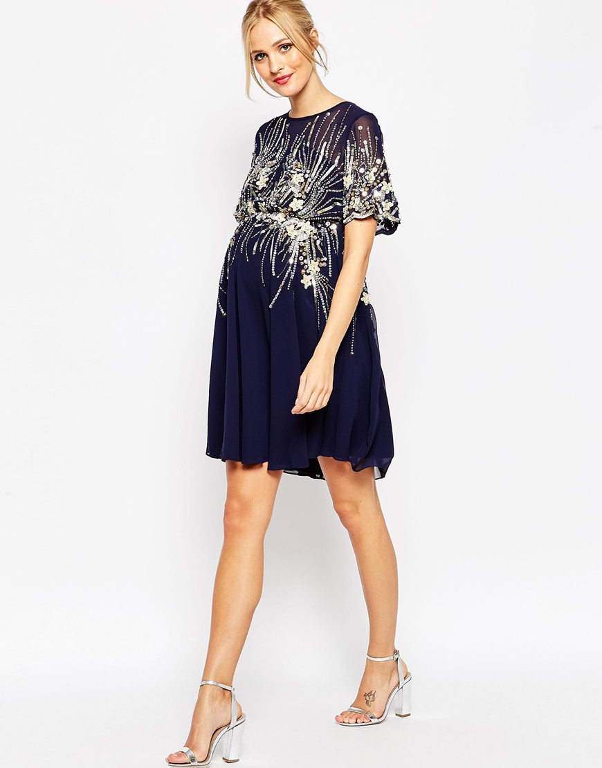 Maternity Midi Skater Dress with Embellishment from ASOS