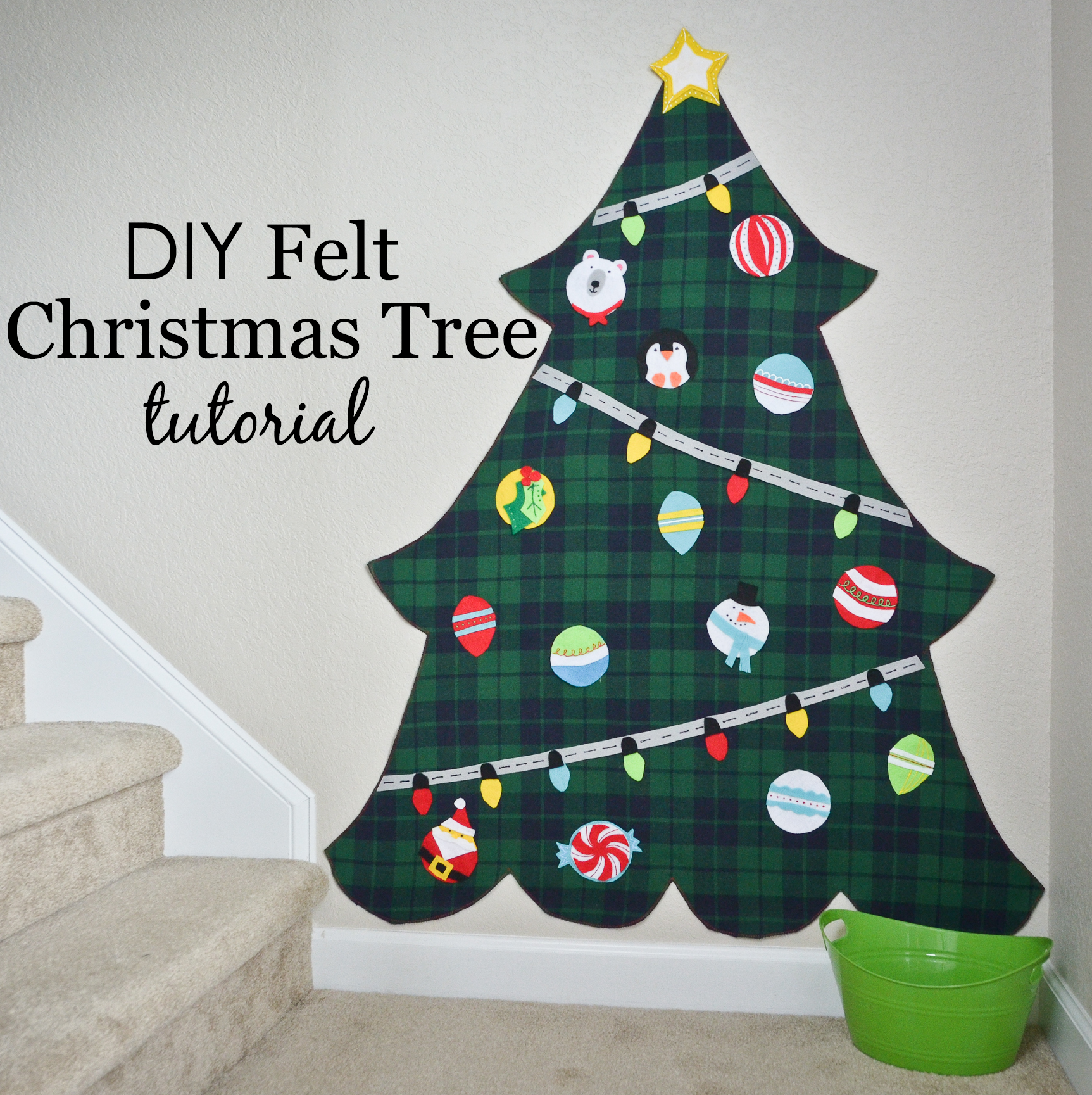 Vlovelife Felt Christmas Tree for Kids DIY Wall Xmas Tree Toddler DIY Felt Christmas Tree with 30pcs Glitter Ornaments & Storage Bag 