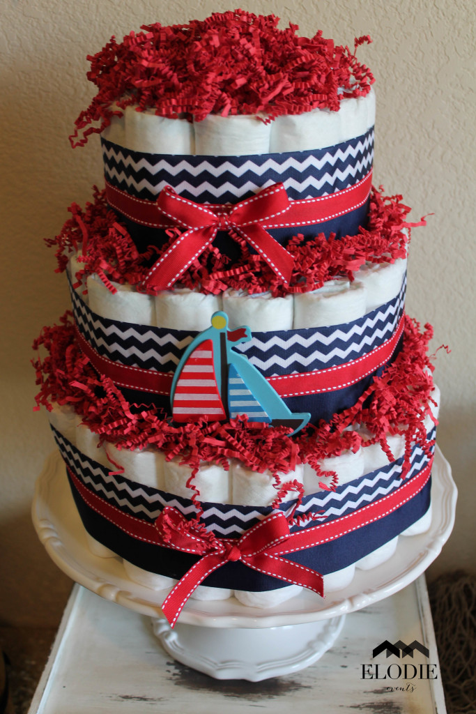 Red and Navy Nautical Baby Shower Cake