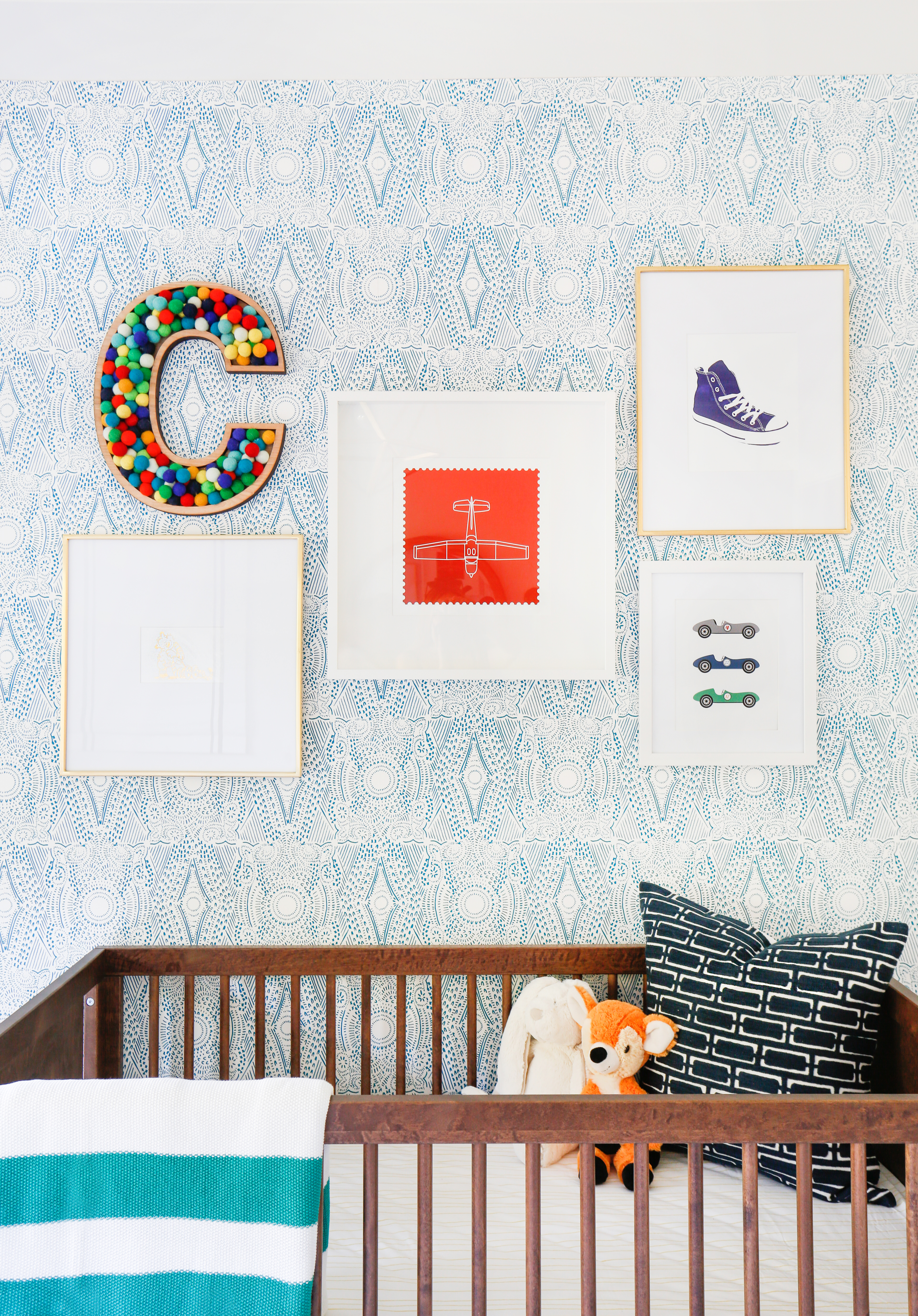 Nursery Gallery Wall with Felt Ball Letter