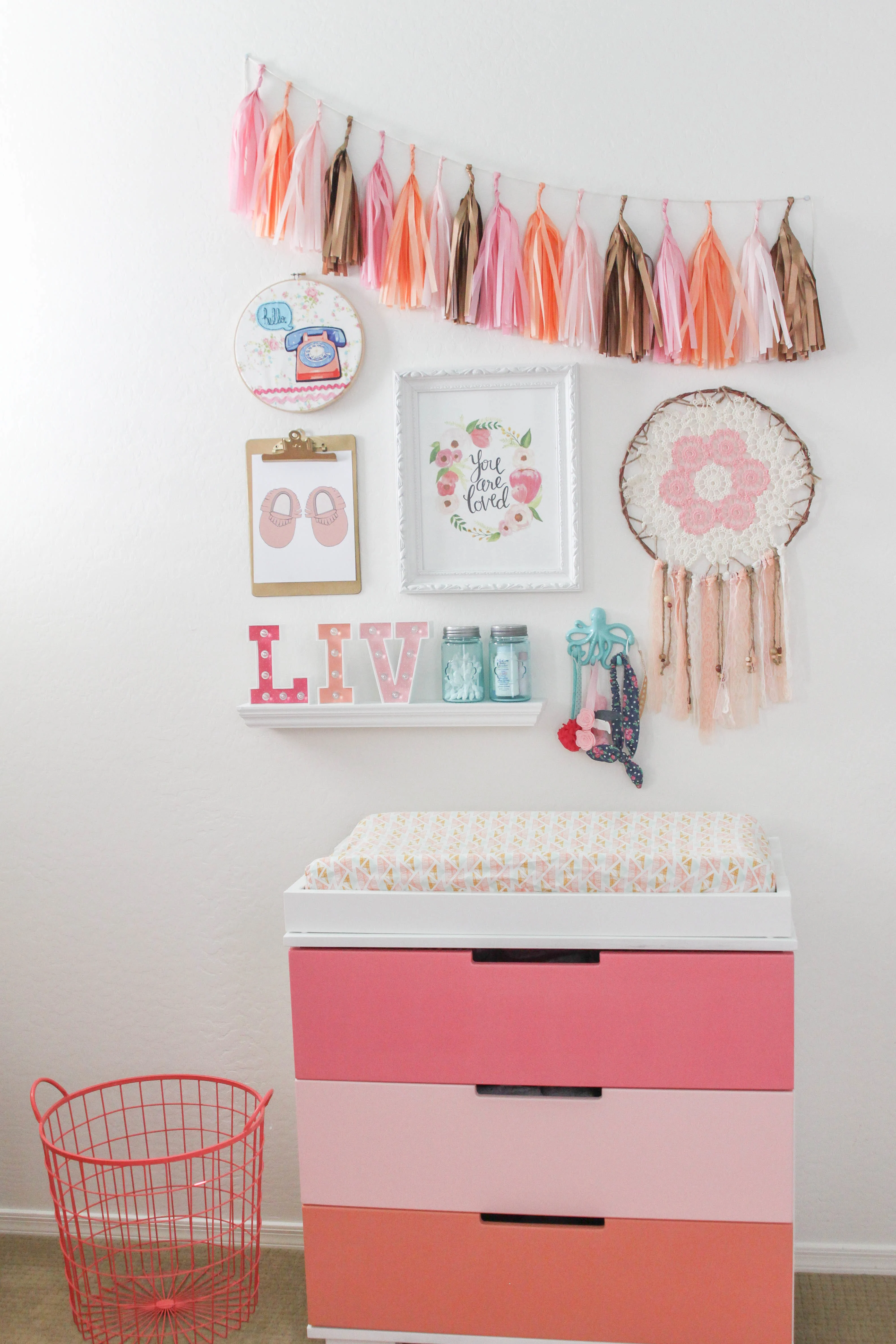 Pink Ombre Changer and Gallery Wall