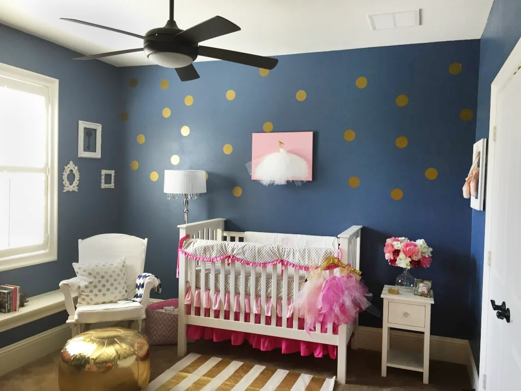 Navy blue store and pink nursery