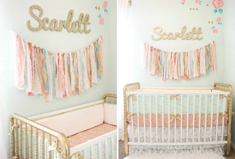 Gold Nursery Name Art and Fabric Garland