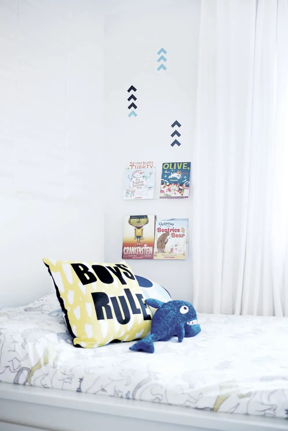 Boy's Room Bed with Clear Book Shelves