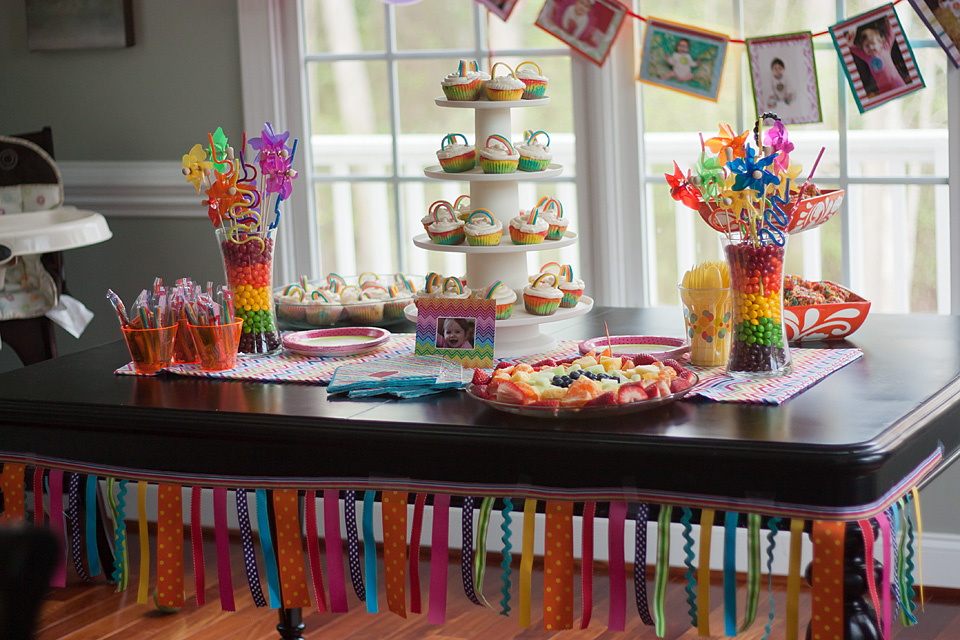 Rainbow First Birthday Party Food Table