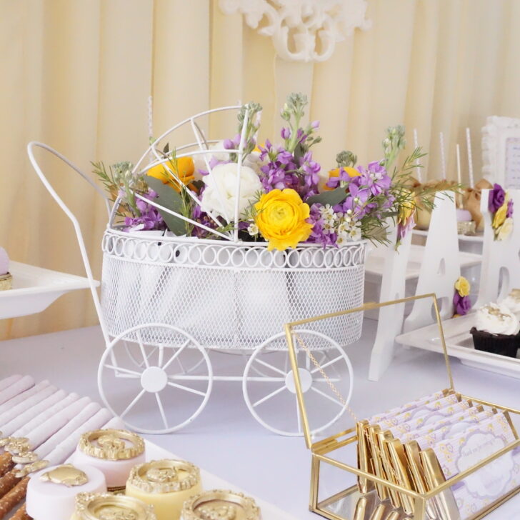 Purple and Yellow Carriage Baby Shower