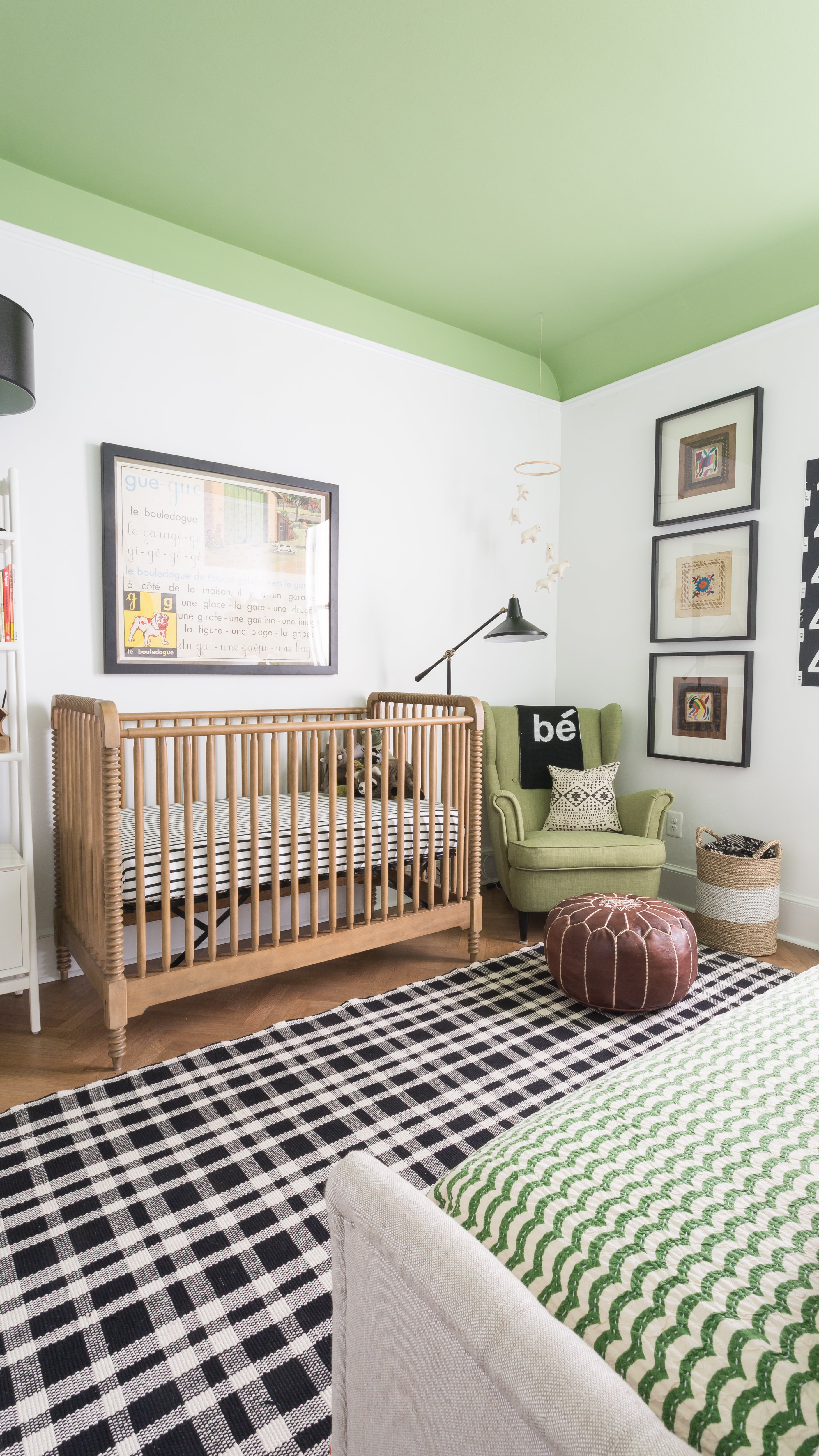 Modern Black and White Nursery with Pops of Green