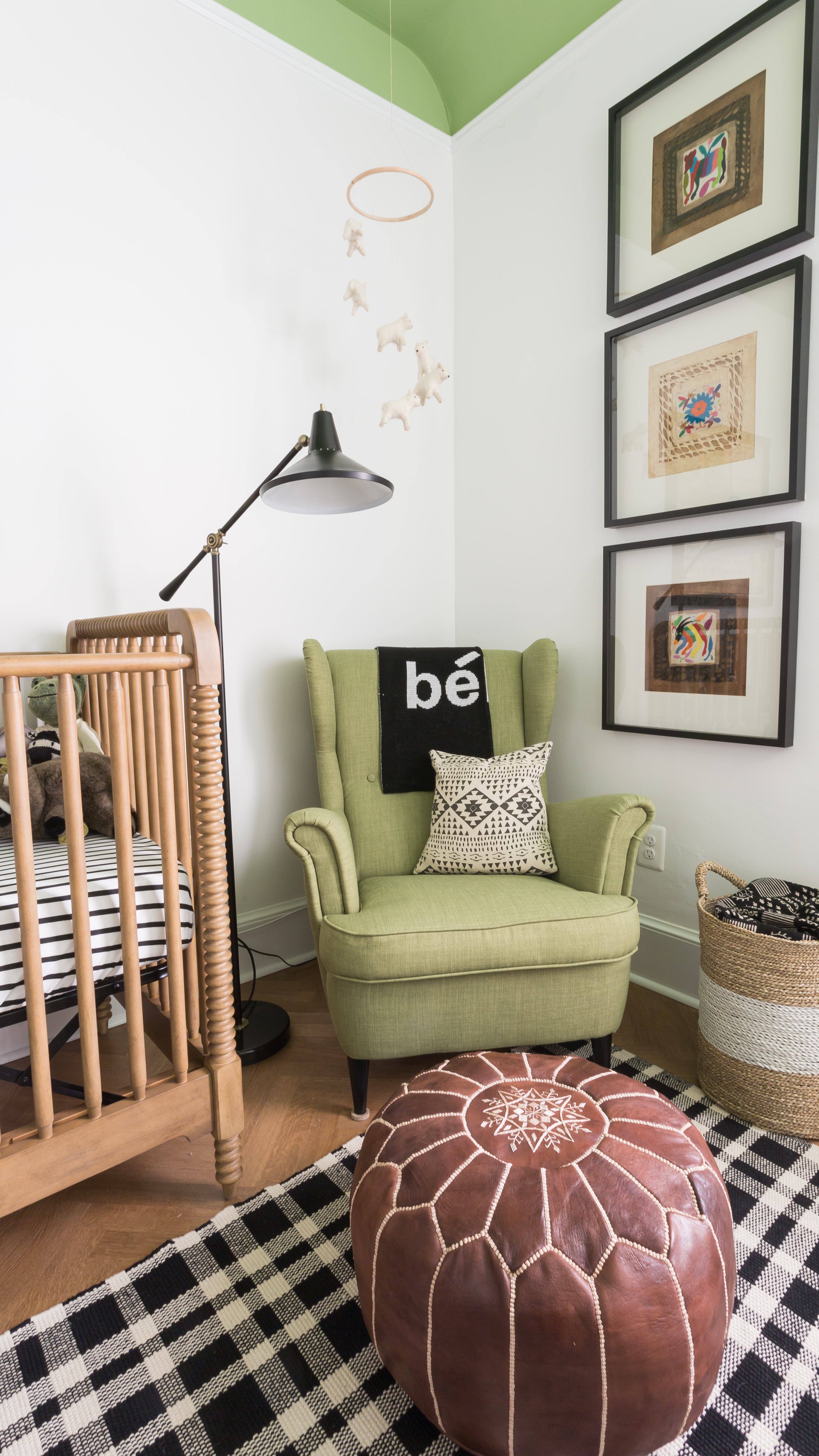 Modern Black and White Nursery with Green Accents