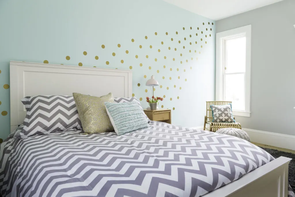 Mint and Gray Big Girl Room with Polka Dot Wall Decals - Project Nursery