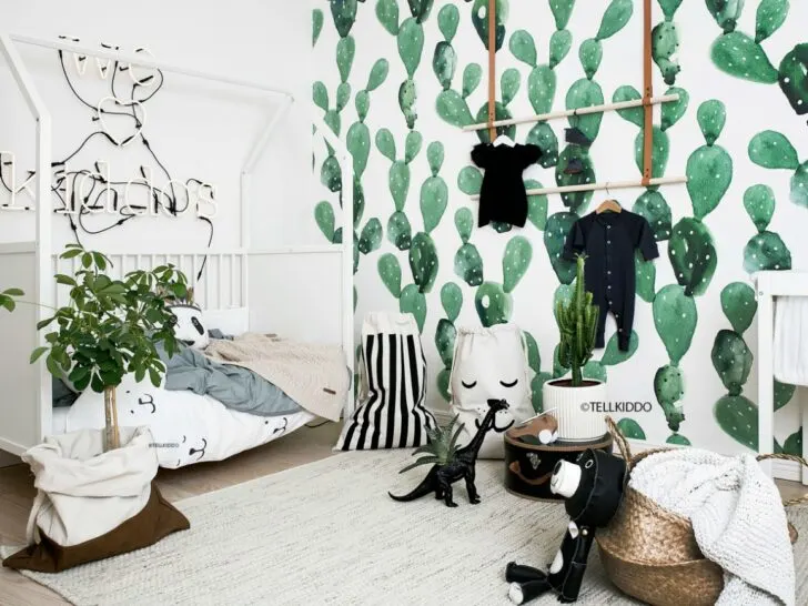 Modern Nursery with Cactus Wallpaper