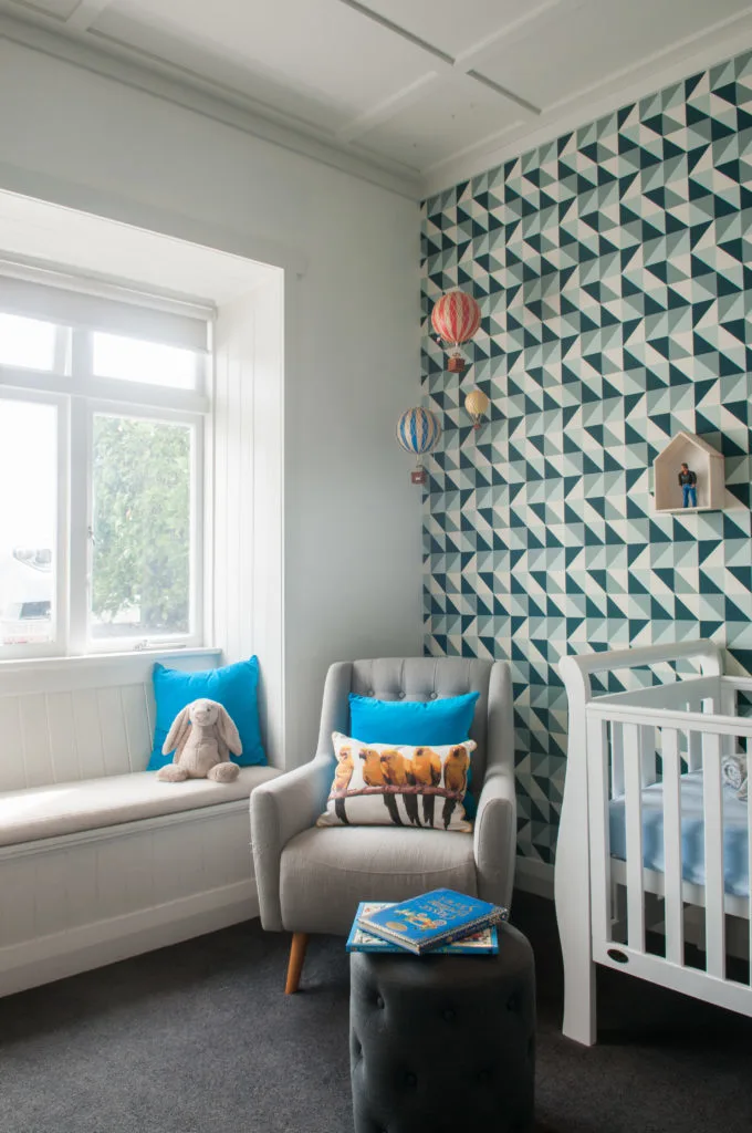 Modern Nursery with Graphic Wallpaper Accent Wall - Project Nursery