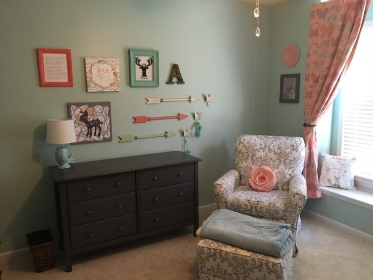 Woodland Girl's Nursery in Mint, Coral, and Gray