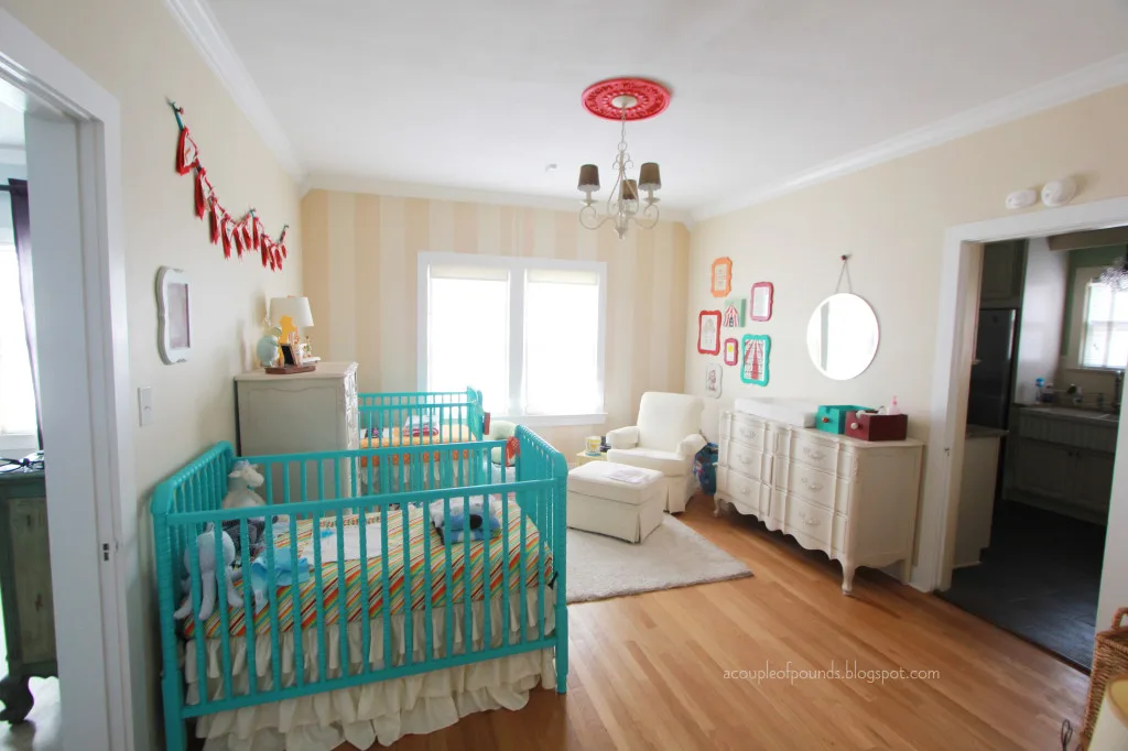 Twin Nursery with Turquoise Cribs - Project Nursery