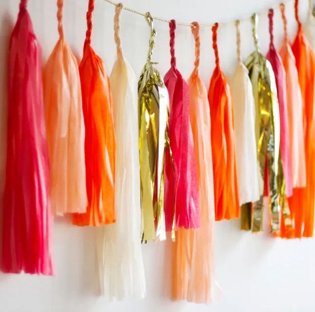 Coral and Gold Tassel Garland
