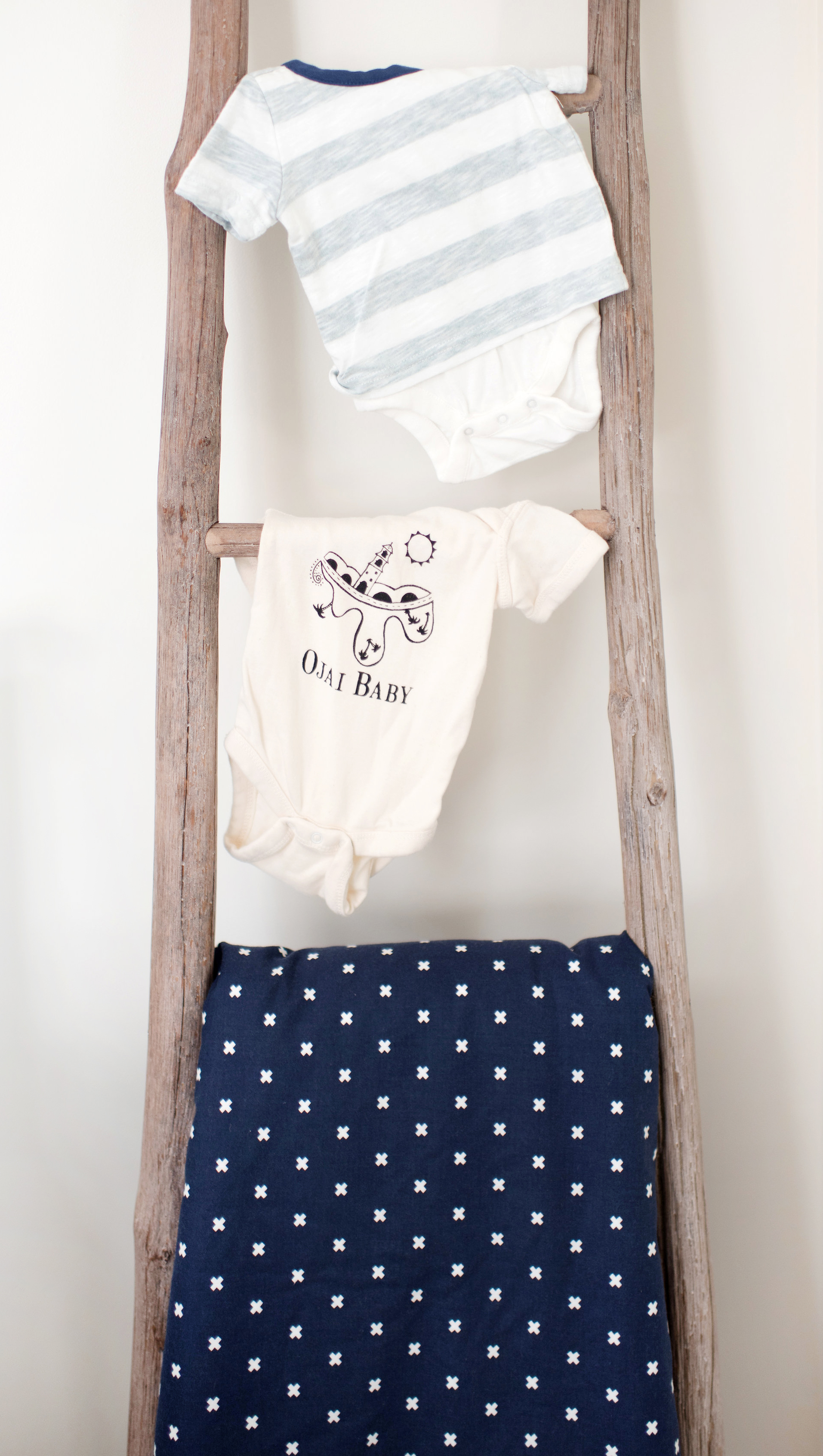 Rustic Ladder Displaying Baby Clothes