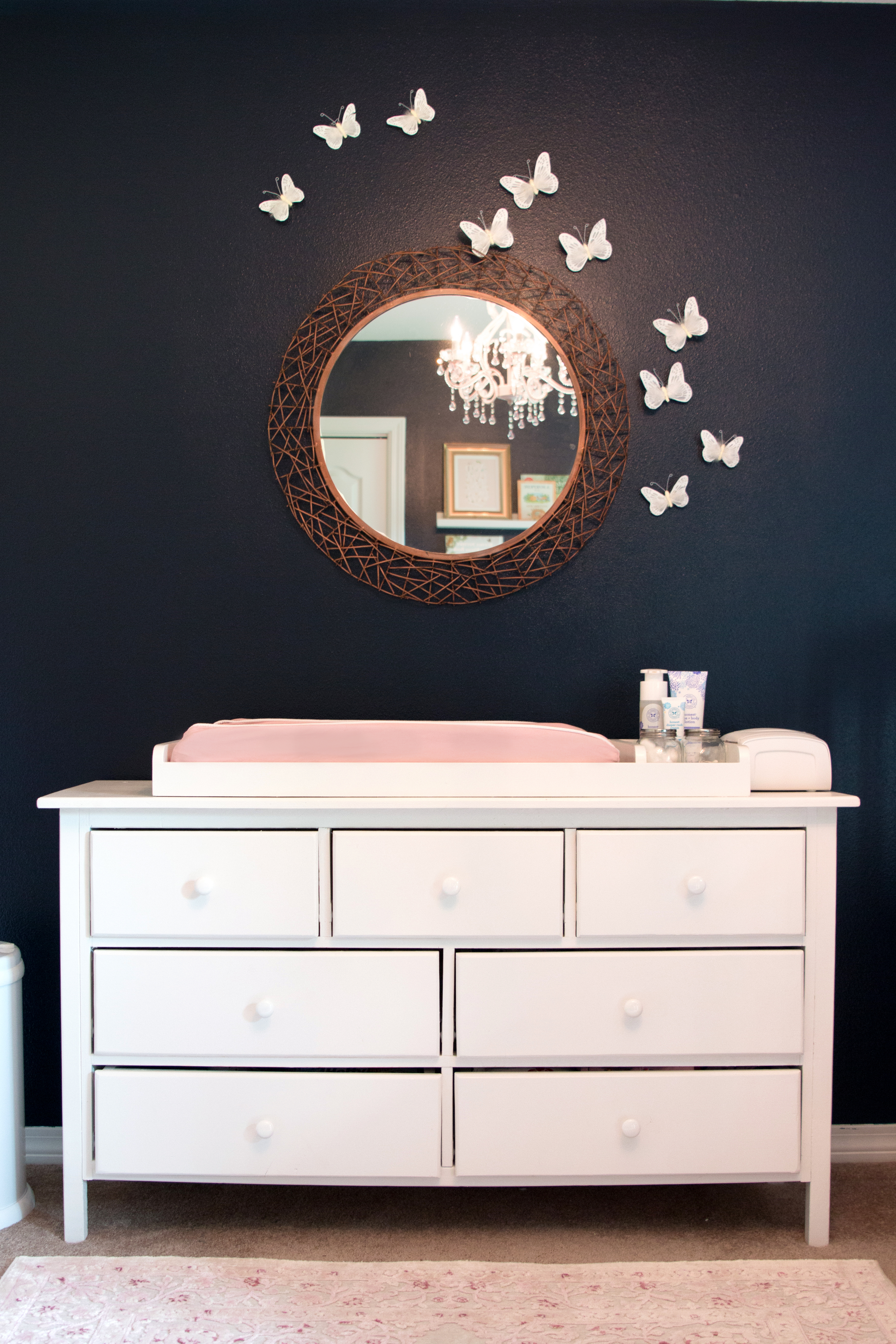 Navy Blue Girls Nursery with Butterfly Wall Decor