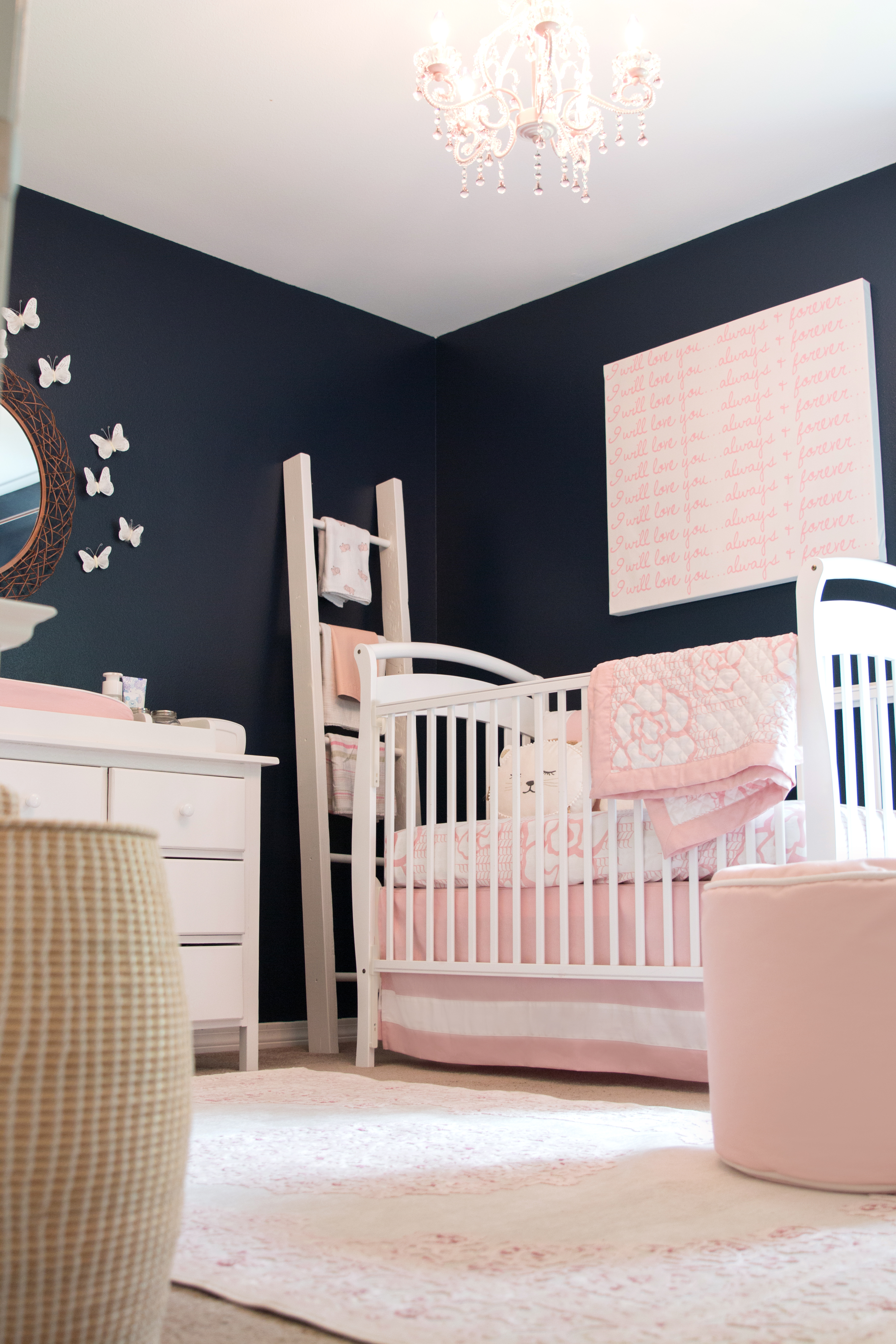 Feminine Navy and Pink Nursery