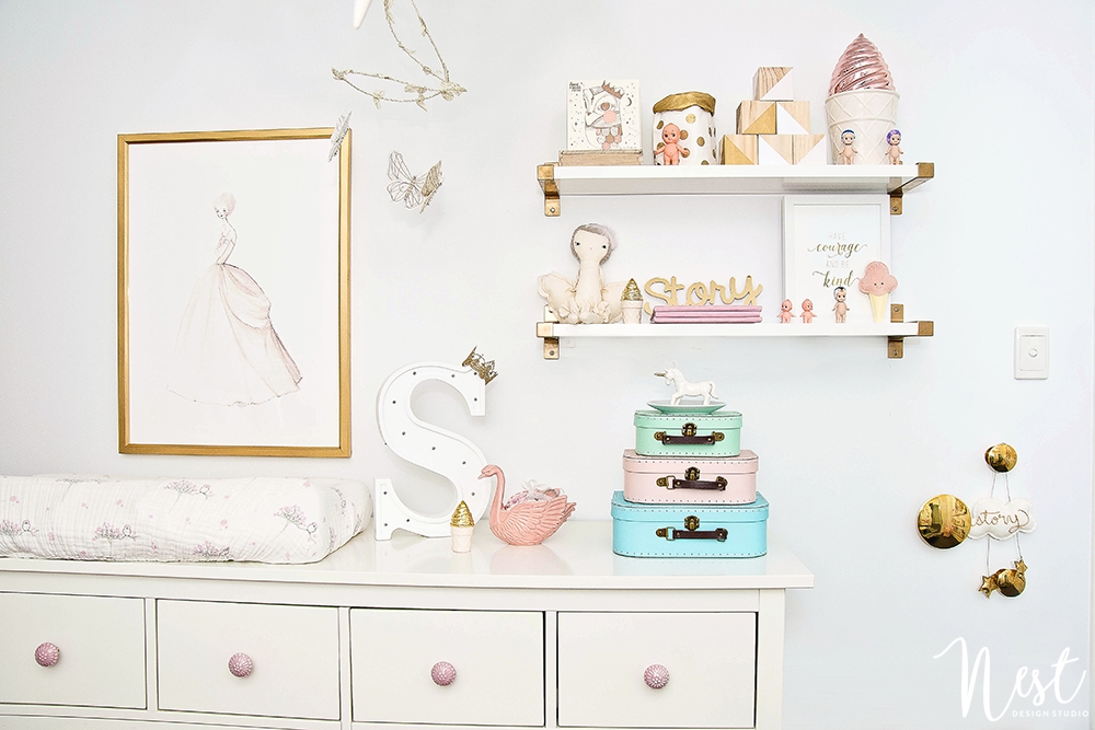 white shelves for nursery