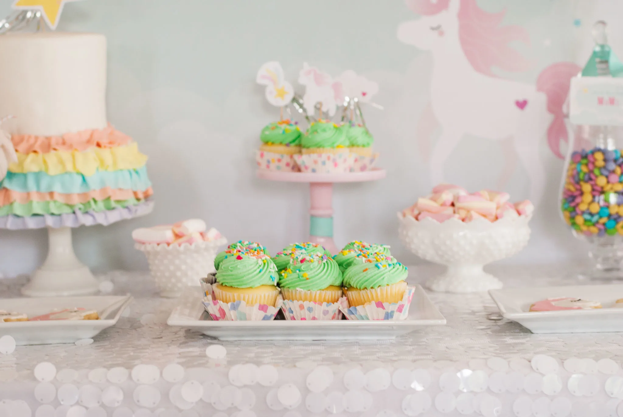 Pastel Rainbow Ruffled Tablecloth