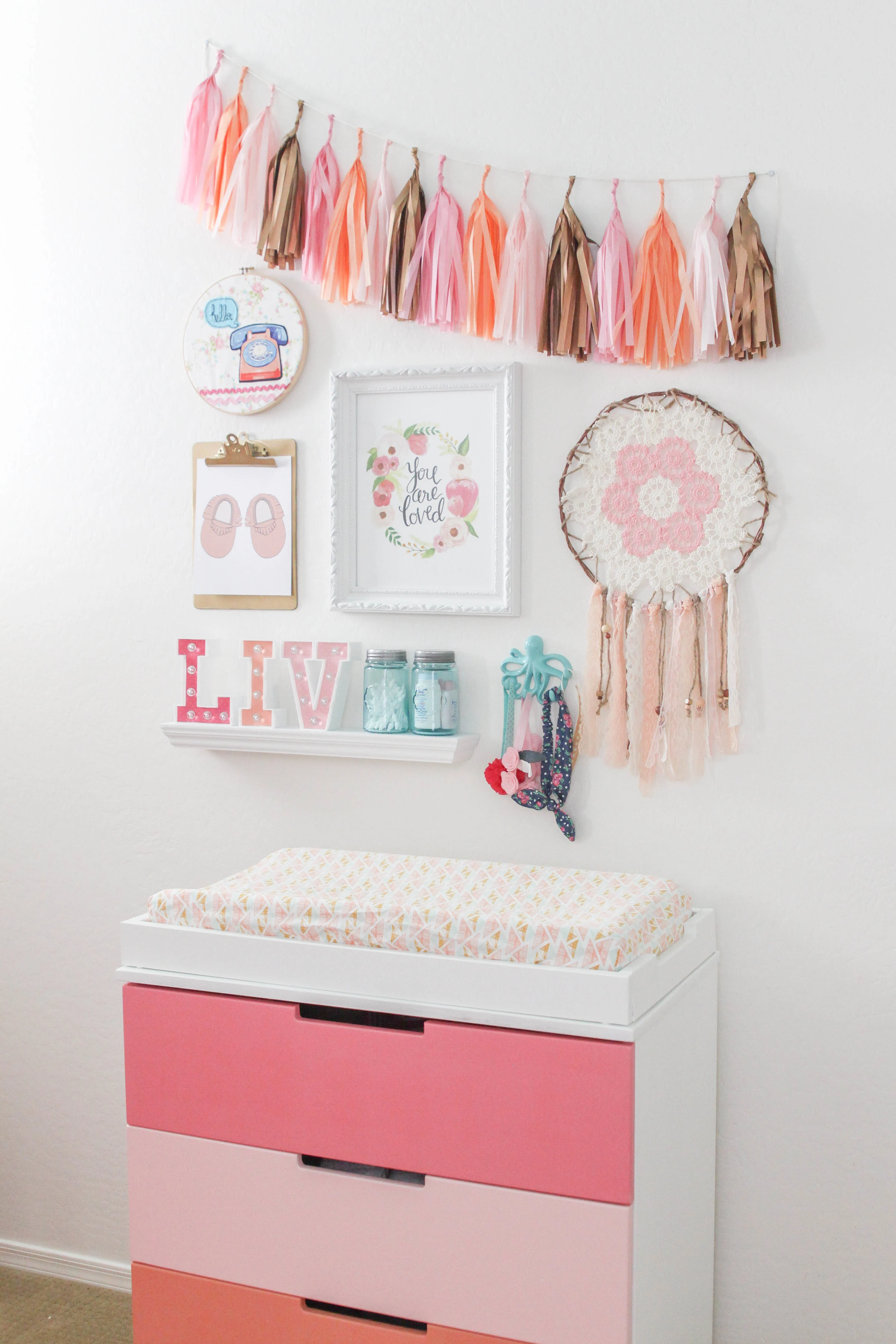 Coral and Pink Girls Nursery Decor